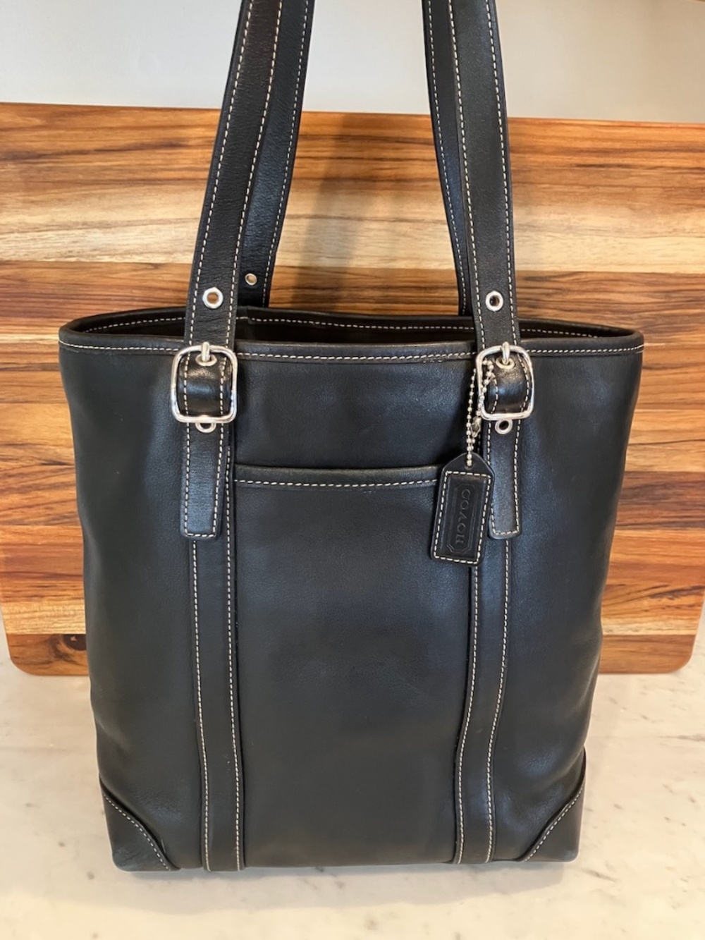 Vintage Coach Hamptons Leather Tote | Black | Silver Hardware
